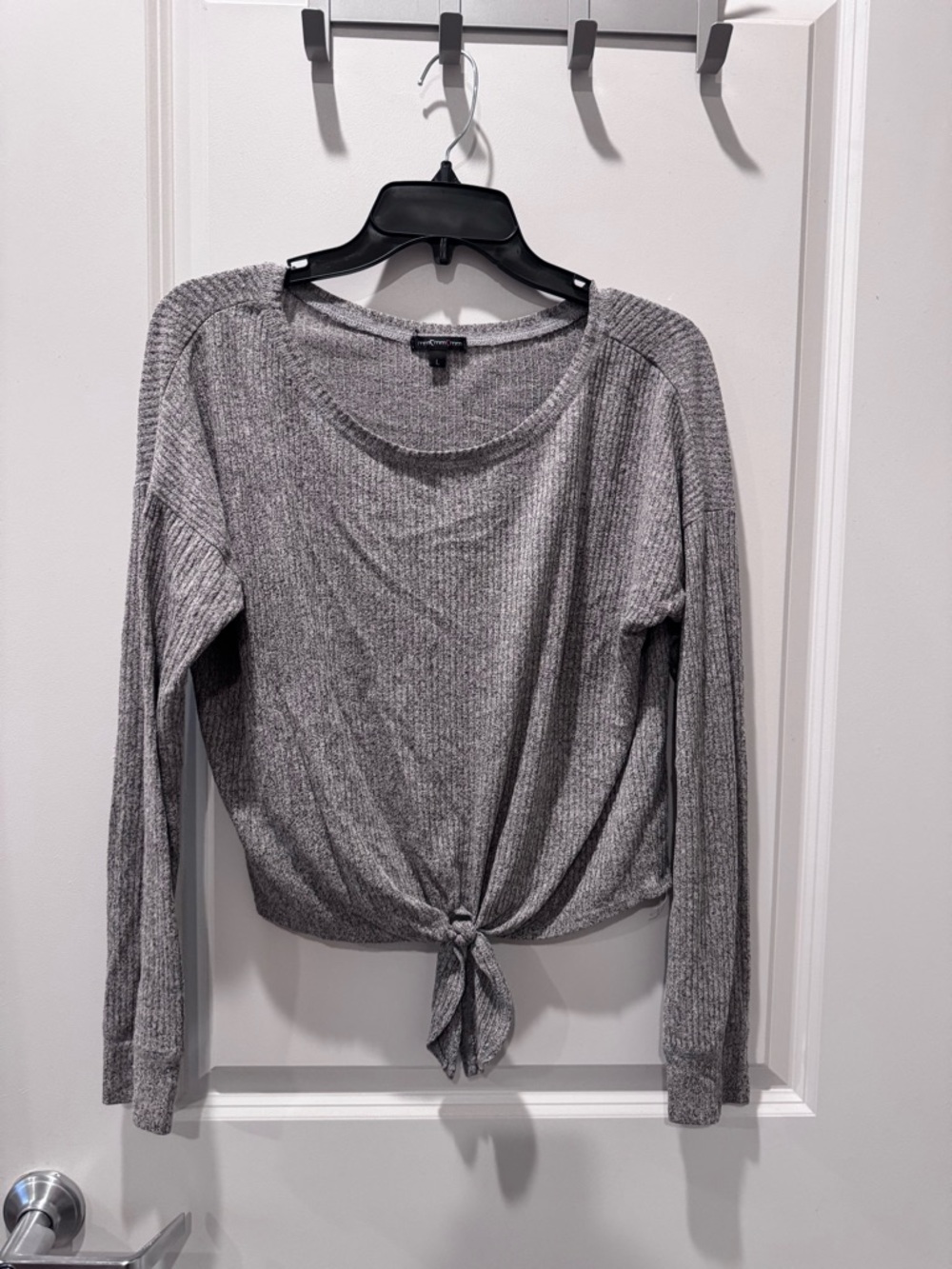 Women's Gray Sweater with Tie Front